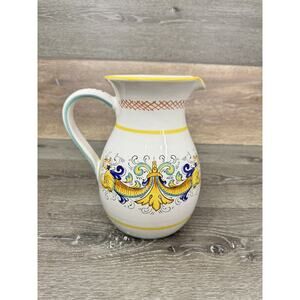 Deruta Artistic Ceramic Pitcher 48-oz Handmade In Italy Signed 8"